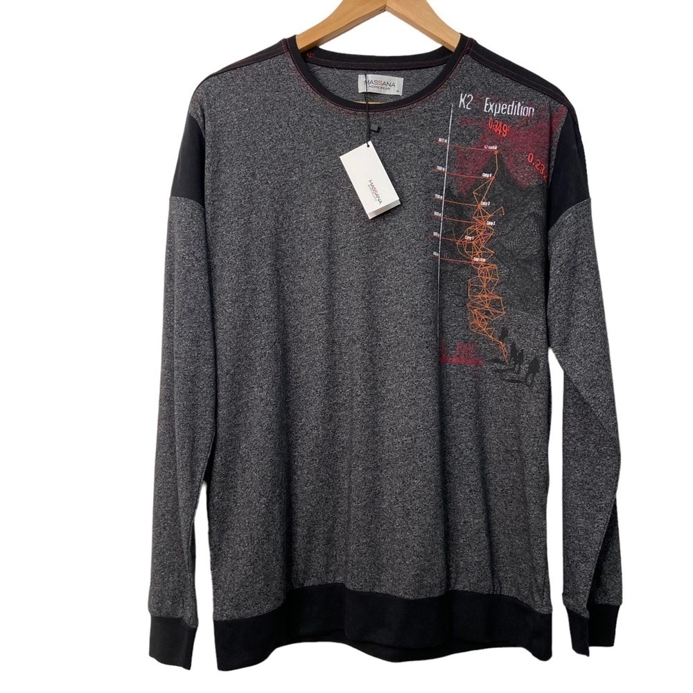 Massana Homewear t-shirt men charcoal grey black loungewear long sleeve medium